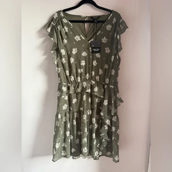 vera wang green dress Olive Green Vera Wang Chiffon Dress Olive Bridesmaid Dress Chiffon Size Medium Birdy Grey Freya